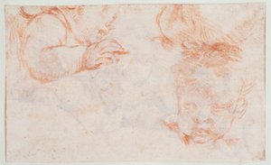 Três cabeças de rapazes. Esboços para uma peça de porta no Amalienborg de François Boucher