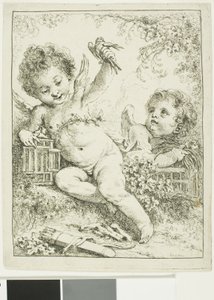 Dois Putti com um pássaro de François Boucher