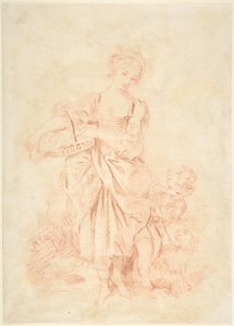 Menina com um rapaz e um cão de François Boucher