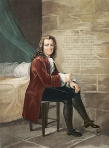 Voltaire preso na Bastilha escrevendo o La Henriade em 1728