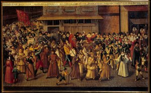 Guerras religiosas entre católicos e protestantes: "Procissão da Liga no final da Cathedrale Notre Dame em 4/02/1593". Pintura de François II Bunel (1522-1599)