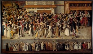 Guerras religiosas entre católicos e protestantes: "Procissão da Liga para deixar Notre Dame na ilha de La Cite, em 1593". Pintura de François II Bunel (1522-1599)