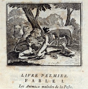 Animais doentes com a peste. Fábulas de Jean de La Fontaine (1621-95). Ilustração de François Chauveau (1613-1676). Edição de 1728. de Francois Chauveau