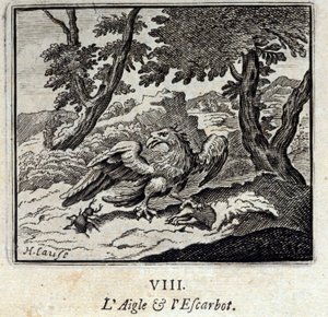 Águia e caracol. Fábulas de Jean de La Fontaine (1621-95). Ilustração de François Chauveau (1613-1676). Edição de 1728. de Francois Chauveau
