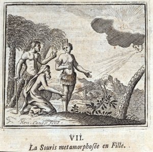 La Souris metamorfoseada em uma menina. Fábulas de Jean de La Fontaine (1621-95). Ilustração de François Chauveau (1613-1676). Edição de 1728. de Francois Chauveau