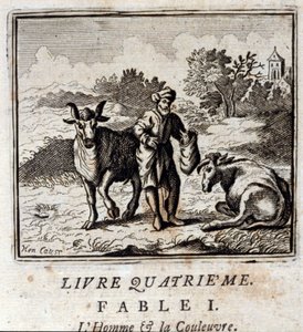 Homem e Serpente. Fábulas de Jean de La Fontaine (1621-95). Ilustração de François Chauveau (1613-1676). Edição de 1728. de Francois Chauveau