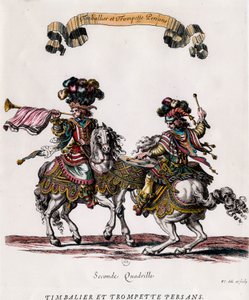 Timbalier persa e trombeta durante o carrossel dado pelo rei Luís XIV (1639-1715) Gravação de François Chauveau (1613-1676) cerca de 1662 Colecção privada de Francois Chauveau