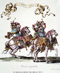 Timbaleiros romanos durante o carrossel dado pelo Rei Luís XIV (1638-1715) em 1662 Gravura de François Chauveau (1613-1676) Coleção Privada do século XVII