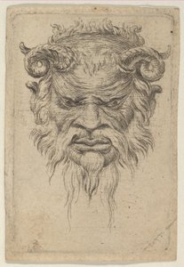 Máscara de sátiro com chifres enrolados olhando para baixo, de Divers Masques, ca. 1635-45. de Francois Chauveau