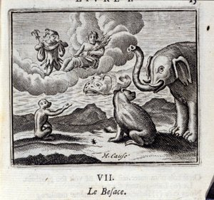O saco. Fábulas de Jean de La Fontaine (1621-95). Ilustração de François Chauveau (1613-1676). Edição de 1728. de Francois Chauveau