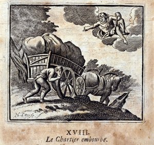 O Chartier está a incomodar. Fábulas de Jean de La Fontaine (1621-95). Ilustração de François Chauveau (1613-1676). Edição de 1728. de Francois Chauveau