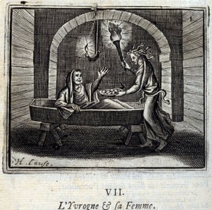 O bêbado e a sua mulher. Fábulas de Jean de La Fontaine (1621-95). Ilustração de François Chauveau (1613-1676). Edição de 1728. de Francois Chauveau