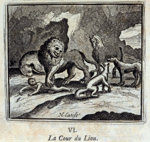 O Tribunal do Leão. Fábulas de Jean de La Fontaine (1621-95). Ilustração de François Chauveau (1613-1676). Edição de 1728. de Francois Chauveau