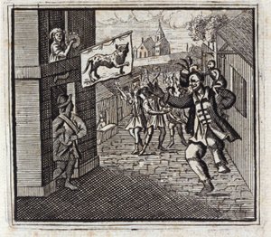 O Macaco e o Leopardo. Fábulas de Jean de La Fontaine (1621-95). Ilustração de François Chauveau (1613-1676). Edição de 1728. de Francois Chauveau