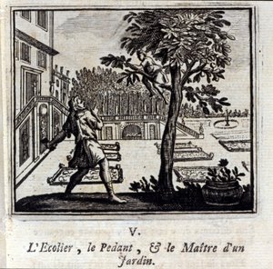 A Escola Pedagógica e o Mestre de um Jardim. Fábulas de Jean de La Fontaine (1621-95). Ilustração de François Chauveau (1613-1676). Edição de 1728. de Francois Chauveau