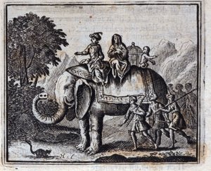O Rato e o Elefante. Fábulas de Jean de La Fontaine (1621-95). Ilustração de François Chauveau (1613-1676). Edição de 1728. de Francois Chauveau