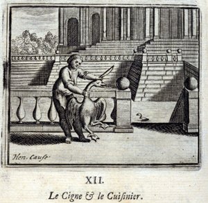 O Cisne e o Cozinheiro. Fábulas de Jean de La Fontaine (1621-95). Ilustração de François Chauveau (1613-1676). Edição de 1728. de Francois Chauveau