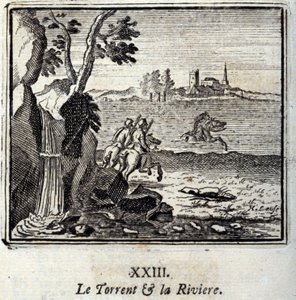 O Torrent e o Riviere. Fábulas de Jean de La Fontaine (1621-95). Ilustração de François Chauveau (1613-1676). Edição de 1728. de Francois Chauveau