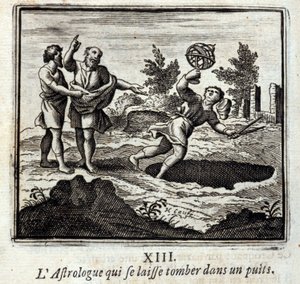 O astrólogo que cai num poço. Fábulas de Jean de La Fontaine (1621-95). Ilustração de François Chauveau (1613-1676). Edição de 1728. de Francois Chauveau