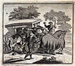 A cura e a morte. Fábulas de Jean de La Fontaine (1621-95). Ilustração de François Chauveau (1613-1676). Edição de 1728. de Francois Chauveau