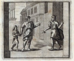 O depositário é infiel. Fábulas de Jean de La Fontaine (1621-95). Ilustração de François Chauveau (1613-1676). Edição de 1728. de Francois Chauveau