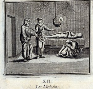 Os médicos. Fábulas de Jean de La Fontaine (1621-95). Ilustração de François Chauveau (1613-1676). Edição de 1728. de Francois Chauveau