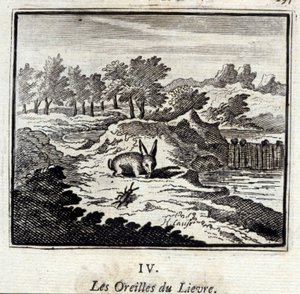 As orelhas do Lievre. Fábulas de Jean de La Fontaine (1621-95). Ilustração de François Chauveau (1613-1676). Edição de 1728. de Francois Chauveau