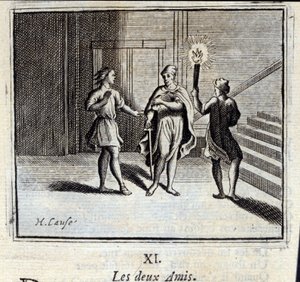 Os dois amigos. Fábulas de Jean de La Fontaine (1621-95). Ilustração de François Chauveau (1613-1676). Edição de 1728. de Francois Chauveau