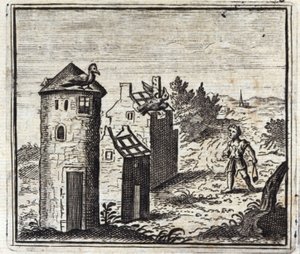 Os dois pombos. Fábulas de Jean de La Fontaine (1621-95). Ilustração de François Chauveau (1613-1676). Edição de 1728. de Francois Chauveau