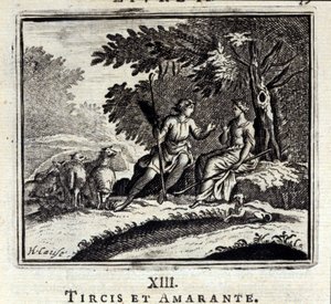 Tircis e Amaranth. Fábulas de Jean de La Fontaine (1621-95). Ilustração de François Chauveau (1613-1676). Edição de 1728. de Francois Chauveau