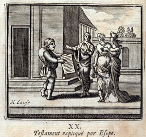 Will explicado por Esope. Fábulas de Jean de La Fontaine (1621-95). Ilustração de François Chauveau (1613-1676). Edição de 1728. de Francois Chauveau