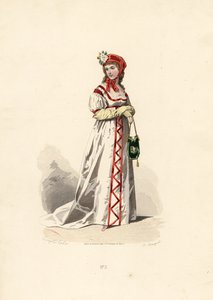 Mulher de vestido branco com desenho de veludo.