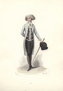 Homem elegante de casaco às riscas, era de Maria Antonieta.