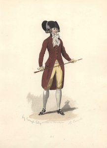 Homem com grande chapéu preto bicórnio, era de Maria Antonieta.