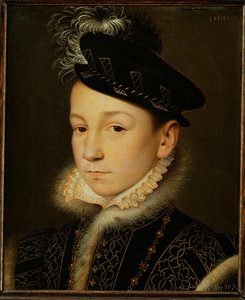 Rei Carlos IX de França ... (óleo sobre madeira de carvalho) de François Clouet