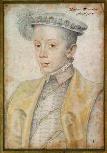 Retrato de Carlos II Duque de Lorena e Bar (1543-1608). Desenho de sangue e pedra negra por Clouet François (1515-1572) de François Clouet