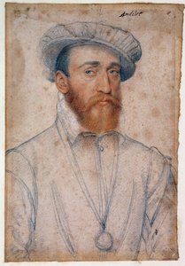 Retrato de François de Coligny, senhor de Andelot (1521 - 1569). Desenho de sangue e pedra negra de Clouet François (1515 - 1572) de François Clouet