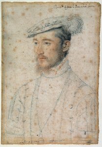 Retrato de François de Lorraine, Duque de Guise (1520 - 1563). Desenho de sangue e pedra negra de Clouet François (1515-1572) de François Clouet