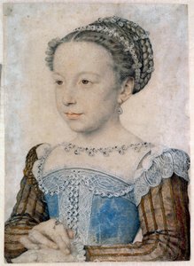 Retrato de Marguerite de Valois (1553-1615) ou Rainha Margot Desenho a lápis e sangue de François Clouet (cerca de 1515-1572) Sol do século XVI. 0,29 X 0,21 m Chantilly, Musee Conde de François Clouet