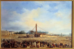 Ereção do obelisco de Luxor place de la concorde em Paris (25 de outubro