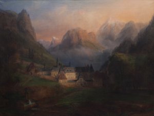Vista geral do mosteiro da Grande Chartreuse 1870 (óleo sobre tela)