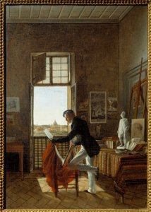 A oficina de François Edouard Picot (1786-1868) na Villa Medicis. Pintura de Jean Alaux Dit Le Romain (1786-1864)