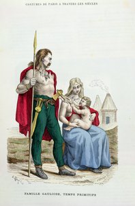 Uma família gaulesa em tempos antigos, ilustração de "trajes de Paris um Travers les Siecles" por H. Gourdon de Genouillac, gravada por A. Renard, 1879