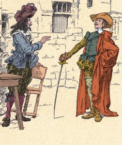 Encontro de Cyrano, jovem, chegando em Paris, com D