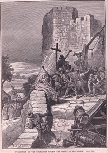 Procissão dos cruzados ao redor dos muros de Jerusalém AD 1097 de Francois Edouard Zier