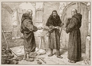 Recepção de Lanfranc por Herlwin, ilustração de "A Igreja da Inglaterra: Uma História para o Povo" por HDM Spence-Jones, pub. c.1910 (foto sépia) de Francois Edouard Zier