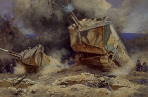 Ataque a infantaria e tanques em Saint Chamond, Julho de 1918 (aguarela) de Francois Flameng