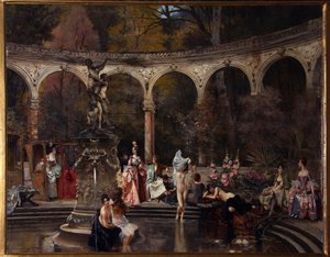 Banho de cortesãs no século XVIII - Pintura de François Flameng (1856-1923), óleo sobre tela de Francois Flameng