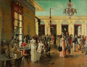 Café Frascati Uma cena do tempo de Napoleão =, 1893 de Francois Flameng