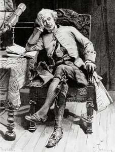 Retrato de Guy Mannering, personagem principal de Guy Mannering ou Astrólogo, romance de Walter Scott (1771-1832), gravura após desenho de François Flameng (1856-1923), de edição parisiense de Francois Flameng